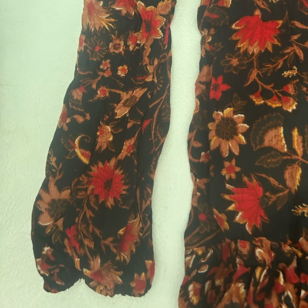 Billabong hearts desire slowly long sleeve mini dress black brown red floral - Picture 8 of 11